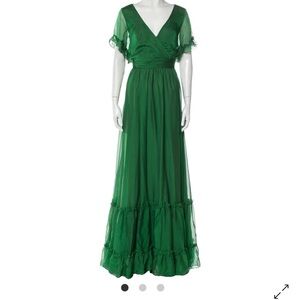 Mac Duggal Forest Green Ruffle Maxi Dress